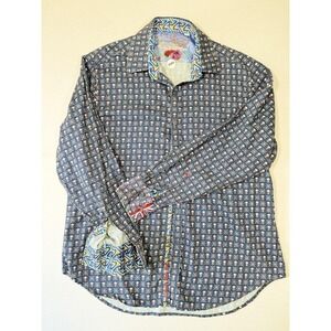 Robert Graham Shirt Mens Large Blue‎ Skull Print Long Sleeve Button Up Halloween